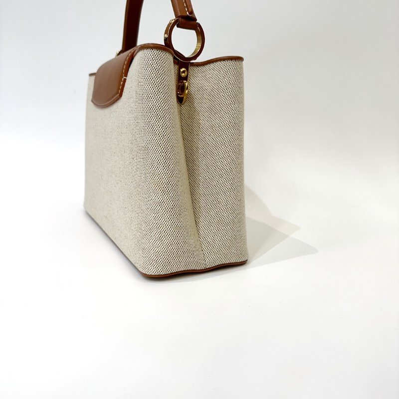 LV Capucines帆布拚焦糖色牛皮手提包M57361-4