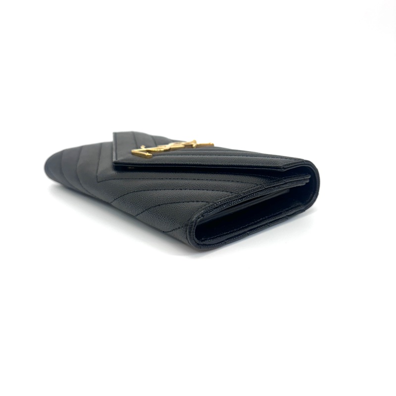 YSL 黑荔枝牛皮信封式12卡長夾 約9新-3