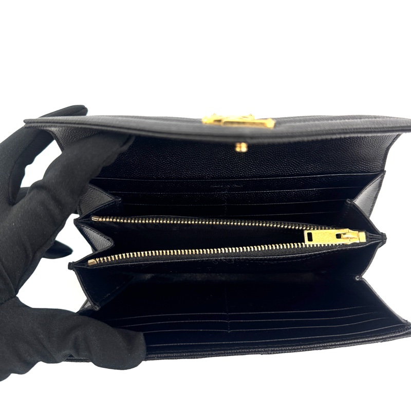 YSL 黑荔枝牛皮信封式12卡長夾 約9新-8