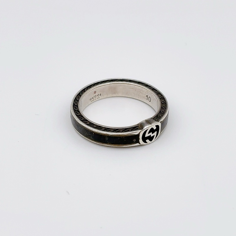 GUCCI 925純銀戒指INTERLOCKING G 系列兩件組 （10號）-4