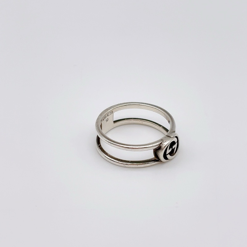 GUCCI 925純銀戒指INTERLOCKING G 系列兩件組 （10號）-8