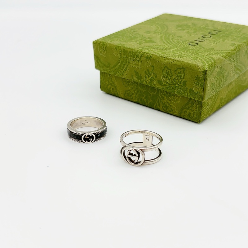 GUCCI 925純銀戒指INTERLOCKING G 系列兩件組 （16/18號）-0