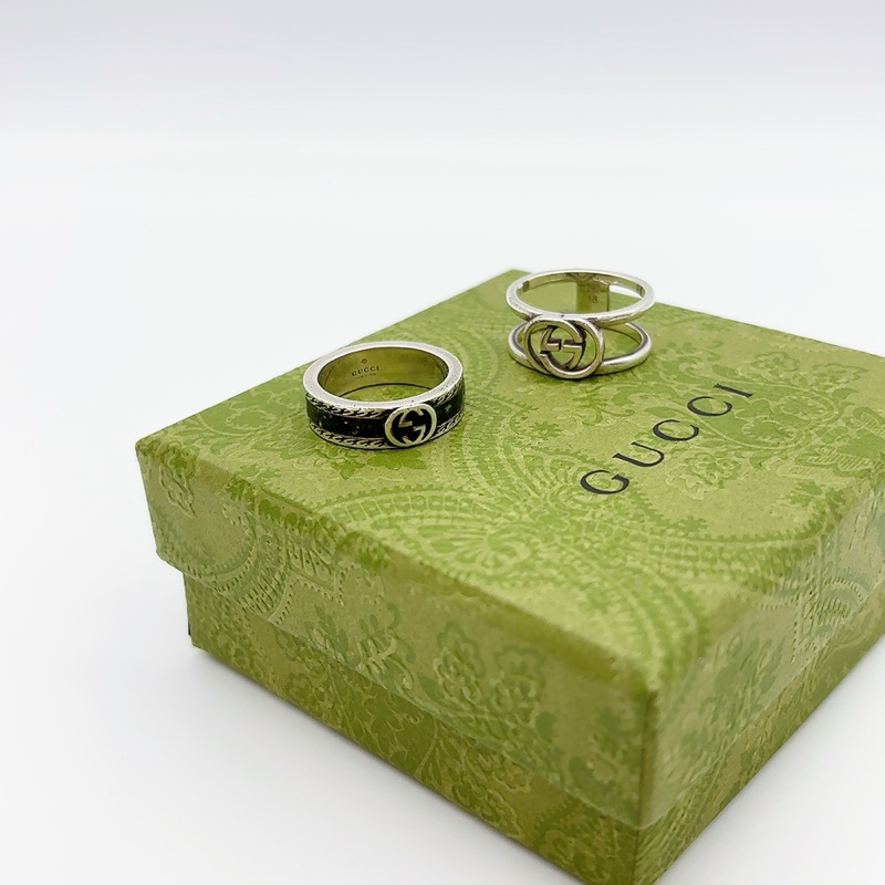GUCCI 925純銀戒指INTERLOCKING G 系列兩件組 （16/18號）-4