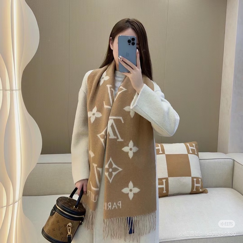 全新閒置 Louis Vuitton LV Reykjavik 山羊絨 圍巾 奶茶-15