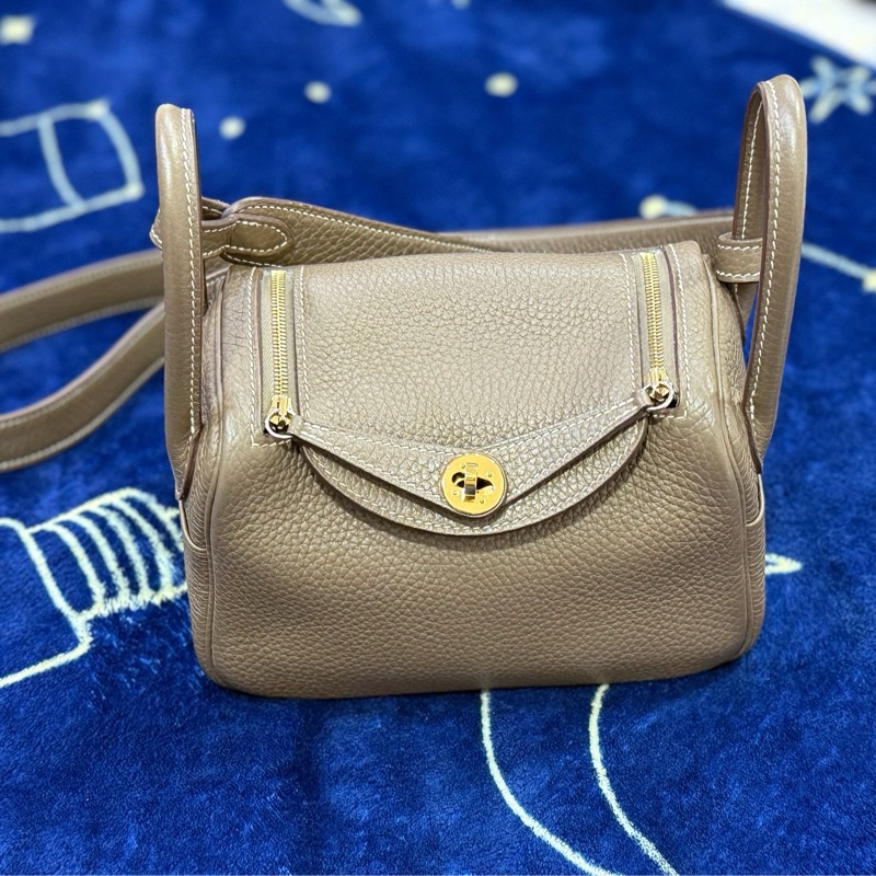 愛馬仕 mini Lindy大象灰金釦 U刻 金剛色 灰金minilindy-7