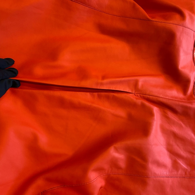 【美收精品】Hermes 品牌標準色 橘紅皮衣外套 銀釦 98-149-9