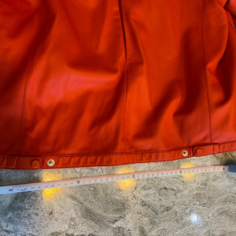 【美收精品】Hermes 品牌標準色 橘紅皮衣外套 銀釦 98-149-10