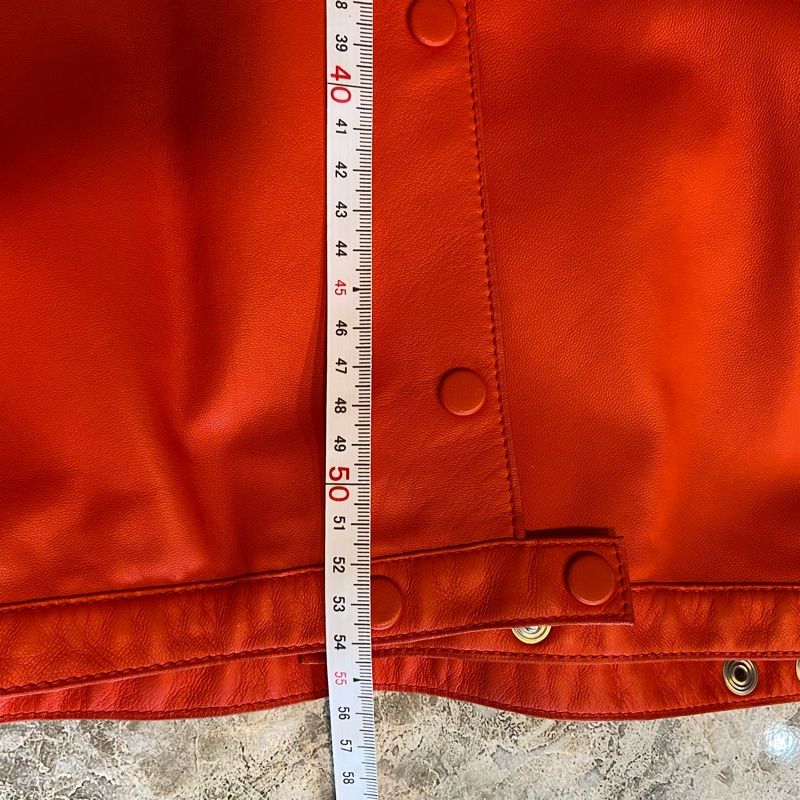 【美收精品】Hermes 品牌標準色 橘紅皮衣外套 銀釦 98-149-15