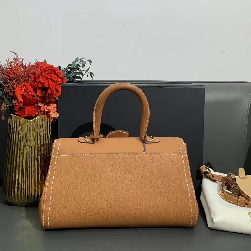 Delvaux德爾沃brillant外縫焦糖色橫版中號 單肩手提斜跨包-1