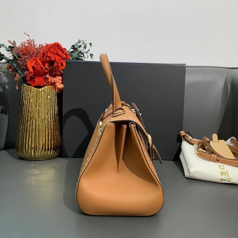 Delvaux德爾沃brillant外縫焦糖色橫版中號 單肩手提斜跨包-4