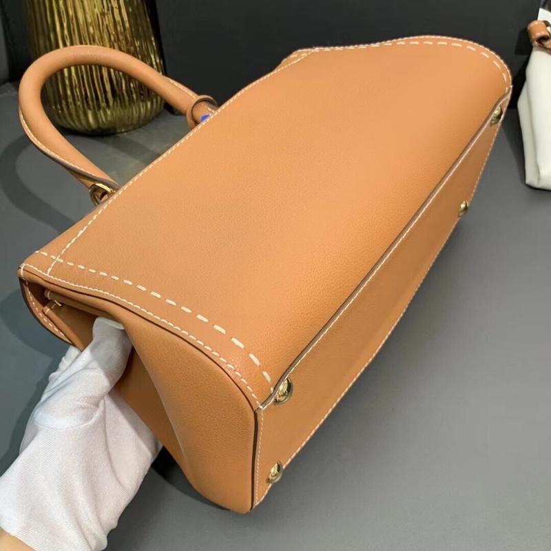 Delvaux德爾沃brillant外縫焦糖色橫版中號 單肩手提斜跨包-5