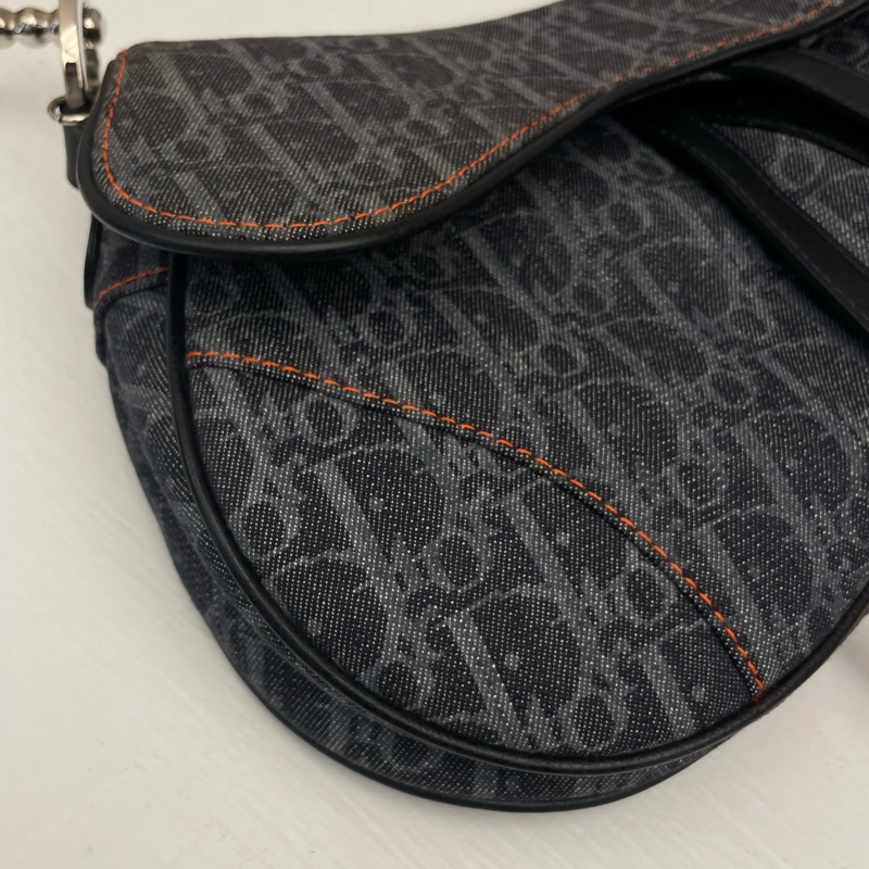 ▪️富貴選物FUGUEI▪️DIOR 海盜爺 飛行員系列 深藍色老花馬鞍包 銀釦-4