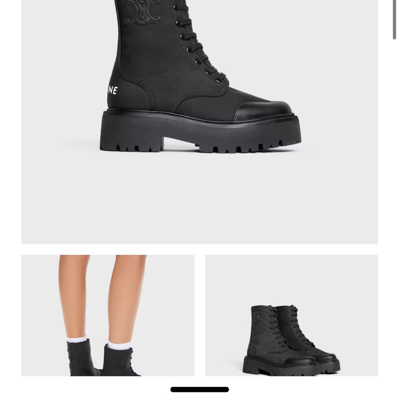 極新CELINE BULKY黑色尼龍及亮澤牛皮革繫帶皮靴短靴-10