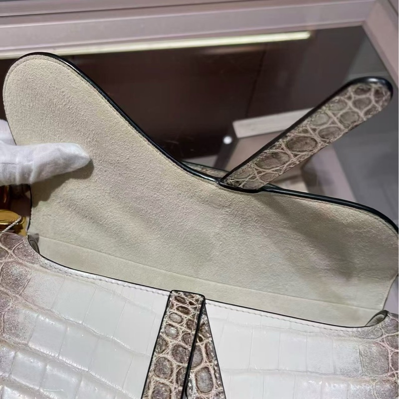 Dior 迪奧 馬鞍包 中號 喜馬拉雅 鱷魚皮 金釦 單肩包-10