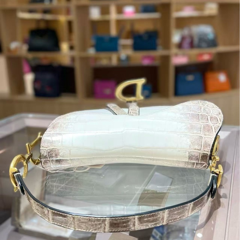 Dior 迪奧 馬鞍包 中號 喜馬拉雅 鱷魚皮 金釦 單肩包-11