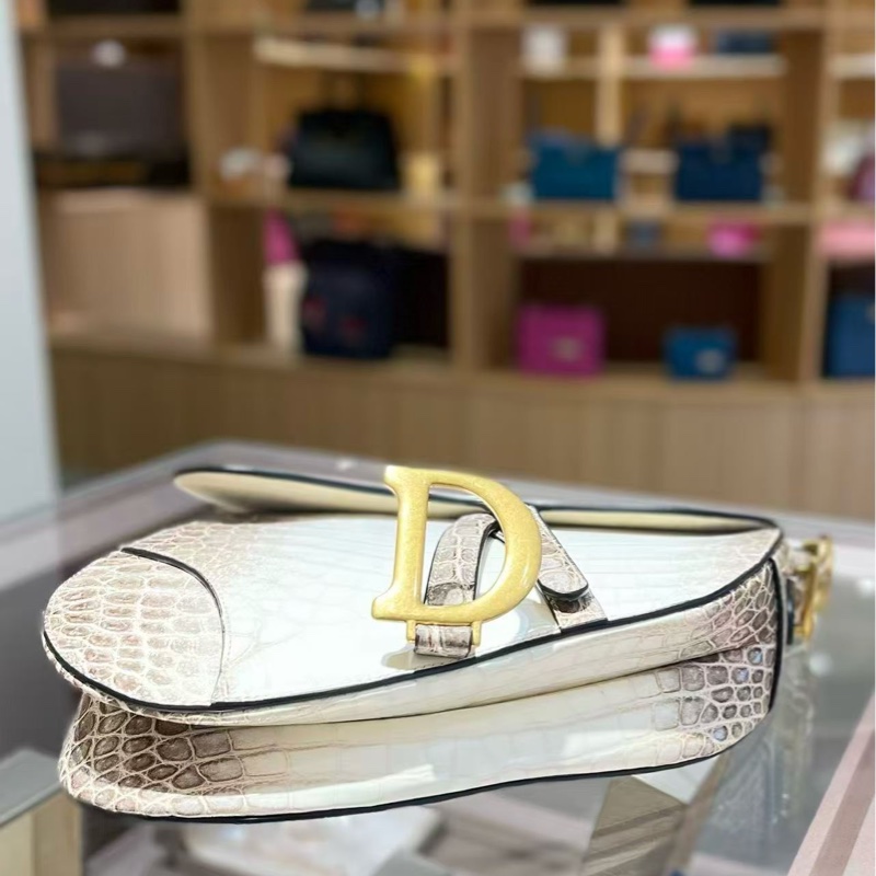 Dior 迪奧 馬鞍包 中號 喜馬拉雅 鱷魚皮 金釦 單肩包-12