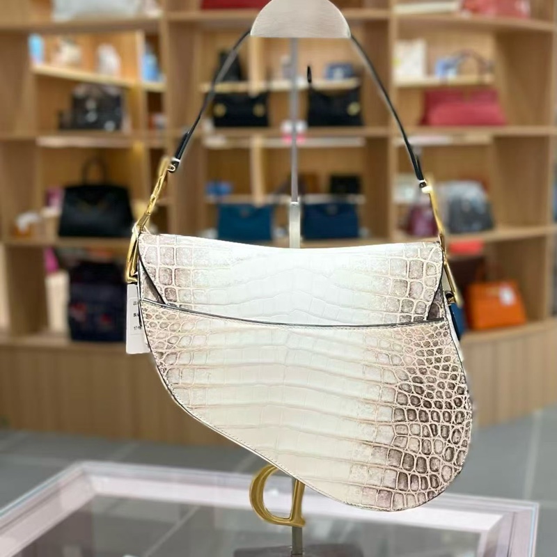 Dior 迪奧 馬鞍包 中號 喜馬拉雅 鱷魚皮 金釦 單肩包-13