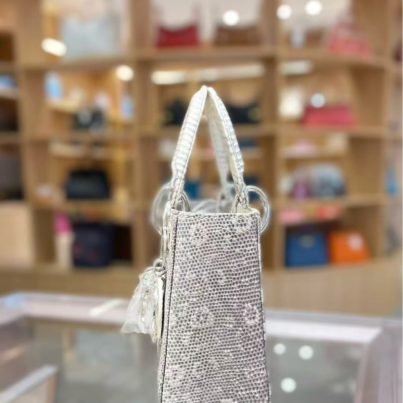 Dior 迪奧 三格 喜馬拉雅原色蜥蜴皮戴妃包銀扣 手提斜挎包-2