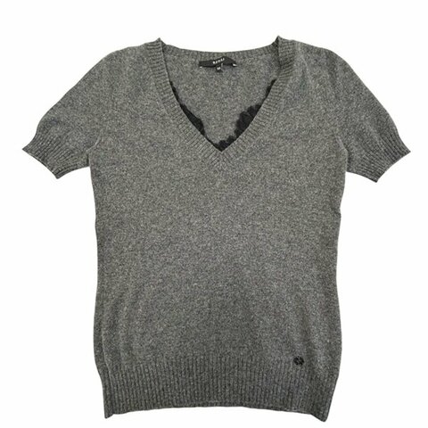 九成新 GUCCI 灰色 喀什米爾 V領 針織 短袖上衣 T-Shirt Xs