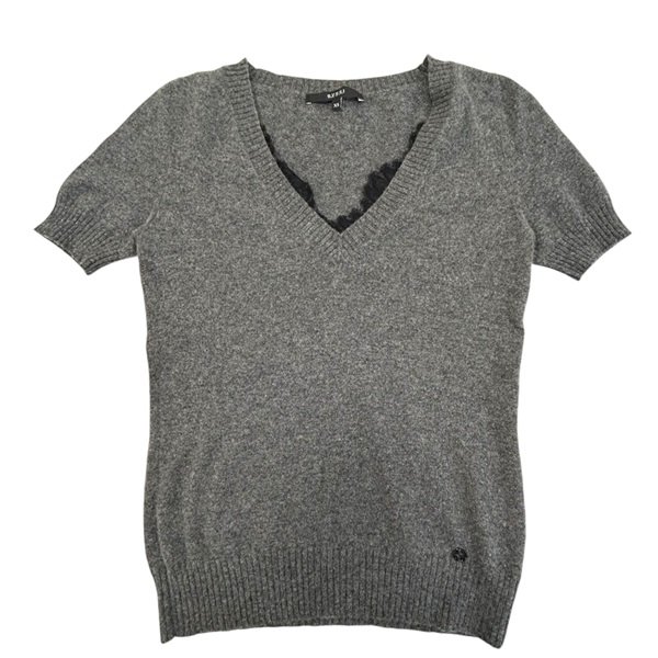 九成新 GUCCI 灰色 喀什米爾 V領 針織 短袖上衣 T-Shirt Xs-0