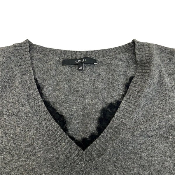 九成新 GUCCI 灰色 喀什米爾 V領 針織 短袖上衣 T-Shirt Xs-2