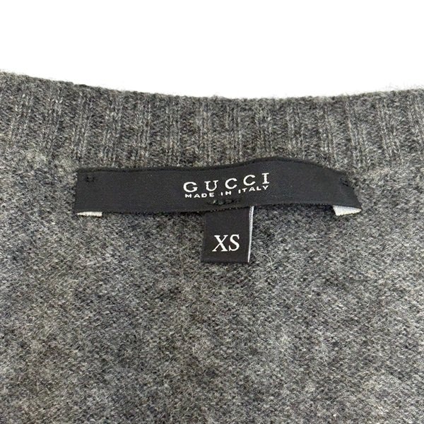 九成新 GUCCI 灰色 喀什米爾 V領 針織 短袖上衣 T-Shirt Xs-6