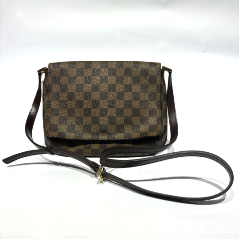 【美收精品】LOUIS VUITTON 9成新 Musette Tango 長款肩帶 烏黑色棋盤格 肩包 PVC 真皮 棕色 88-980-0