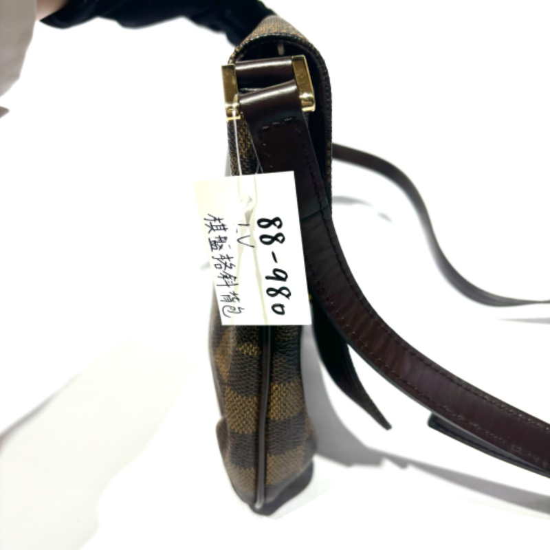 【美收精品】LOUIS VUITTON 9成新 Musette Tango 長款肩帶 烏黑色棋盤格 肩包 PVC 真皮 棕色 88-980-2