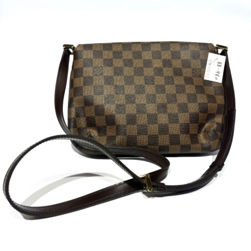 【美收精品】LOUIS VUITTON 9成新 Musette Tango 長款肩帶 烏黑色棋盤格 肩包 PVC 真皮 棕色 88-980-6