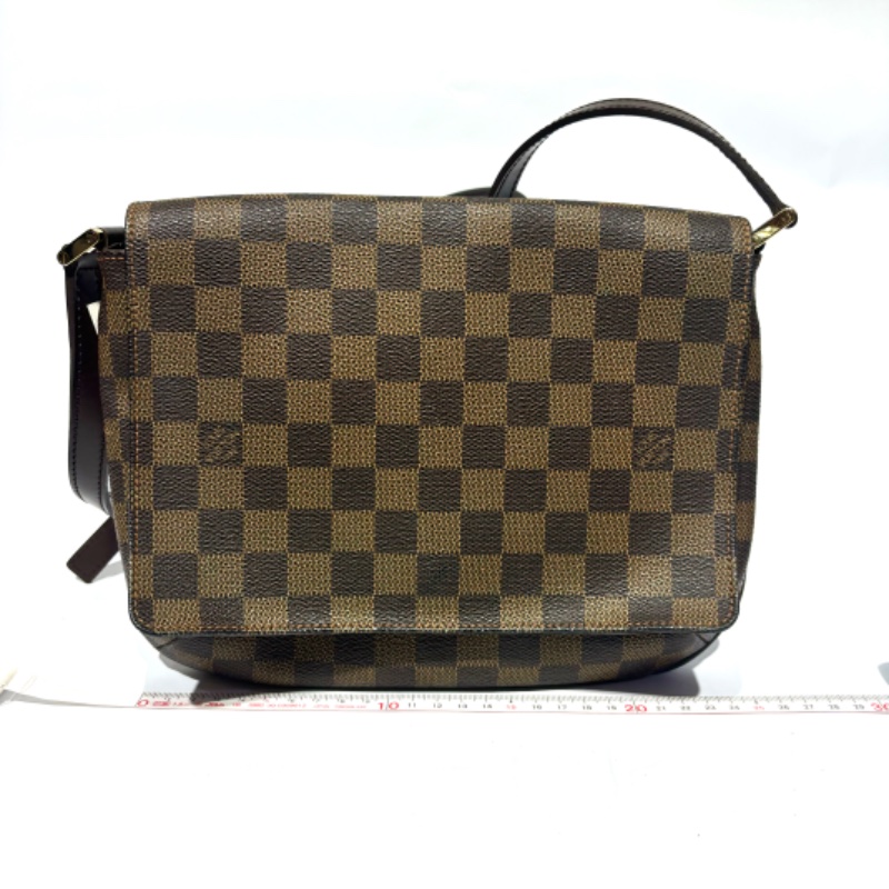 【美收精品】LOUIS VUITTON 9成新 Musette Tango 長款肩帶 烏黑色棋盤格 肩包 PVC 真皮 棕色 88-980-7