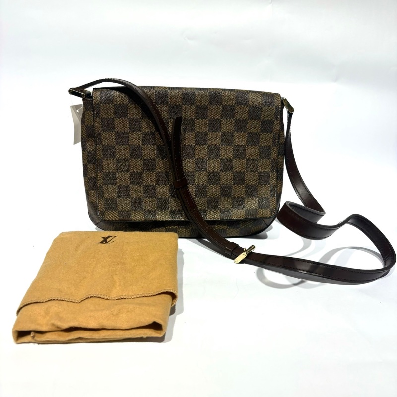 【美收精品】LOUIS VUITTON 9成新 Musette Tango 長款肩帶 烏黑色棋盤格 肩包 PVC 真皮 棕色 88-980-9