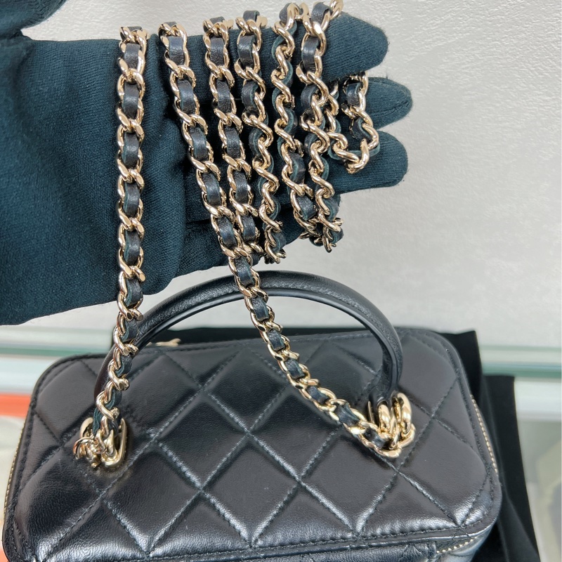 近新✨Chanel vanity 黑金手柄長盒子鏈條包/ 化妝包-10