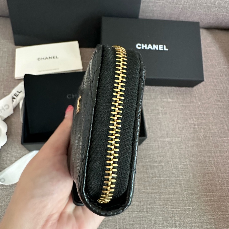 💖Chanel 拉鍊零錢包 💖 黑金牛 全新全配-1