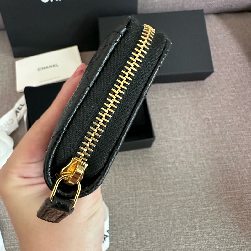 💖Chanel 拉鍊零錢包 💖 黑金牛 全新全配-2