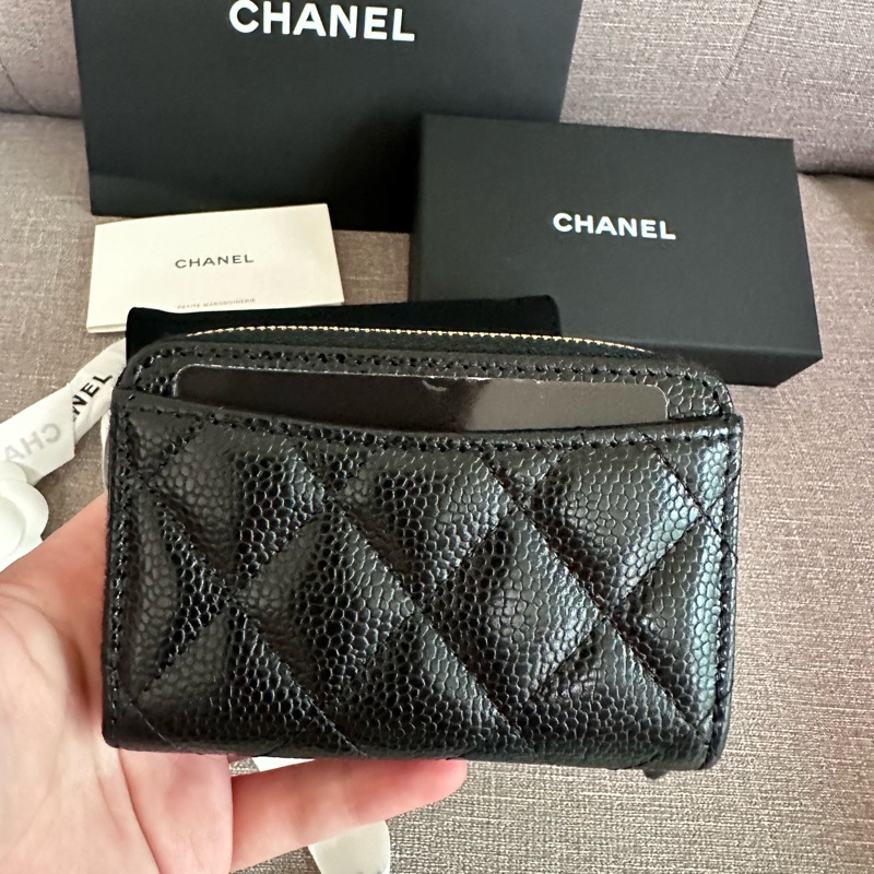 💖Chanel 拉鍊零錢包 💖 黑金牛 全新全配-6