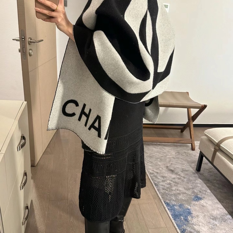 Chanel 香奈兒 爆款 熊貓拼色 圍巾 披肩-14
