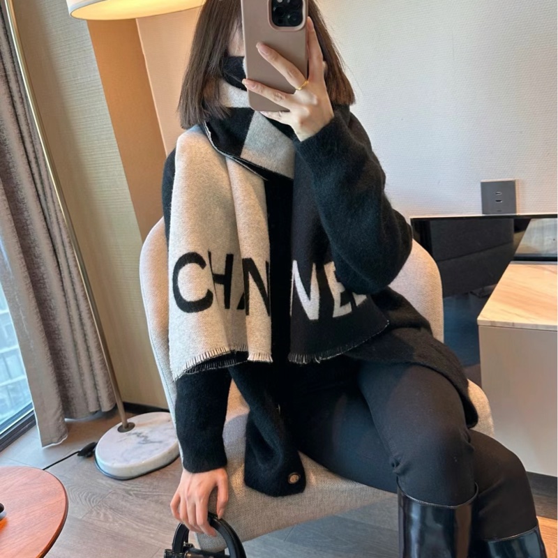 Chanel 香奈兒 爆款 熊貓拼色 圍巾 披肩-15