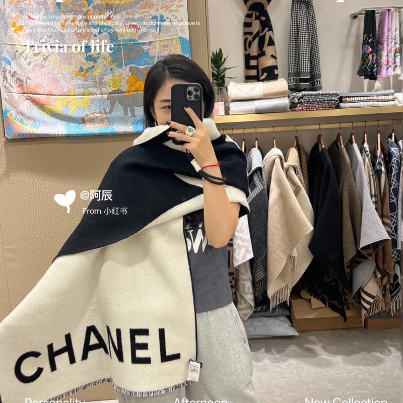 Chanel 香奈兒 爆款 熊貓拼色 圍巾 披肩-16