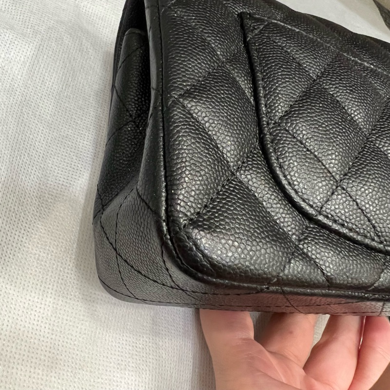 Chanel 香奈兒 珠光 荔枝牛皮cf20 coco20黑 灰銀釦-15