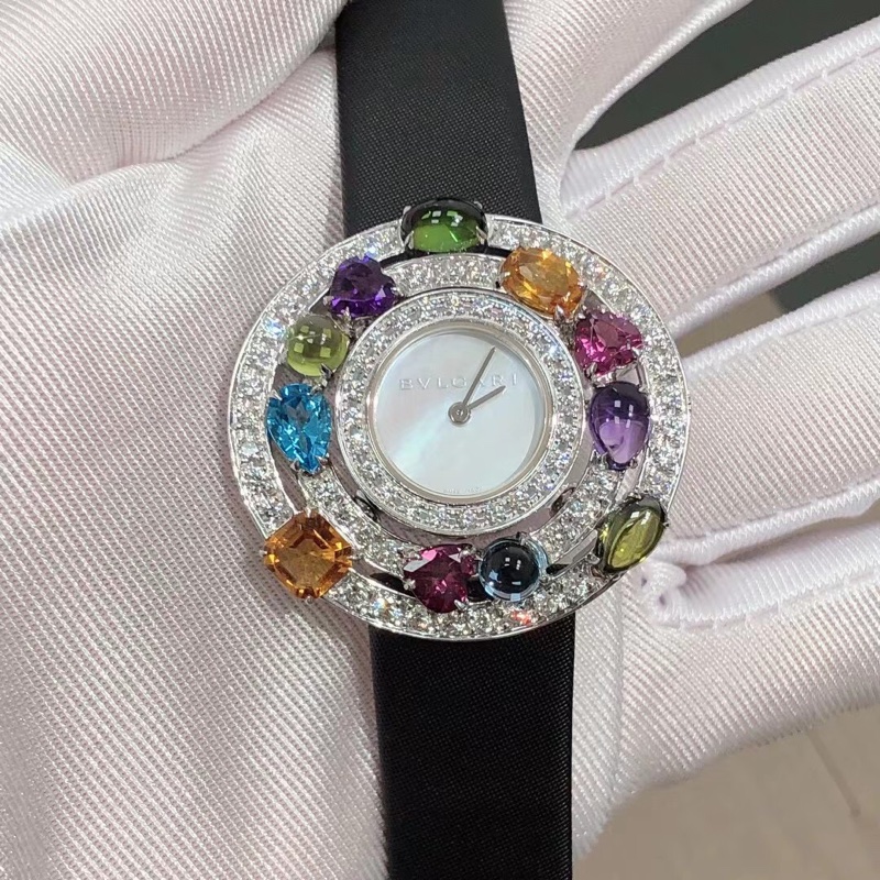 Bvlgari 寶格麗高級珠寶腕錶系列 型號102010 AEW36D2CWL石英機芯18k白金鑲寶石材質 36mm錶徑,2018年購入-4