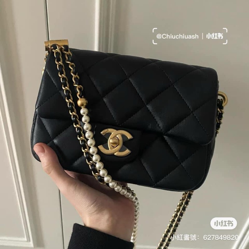 Chanel 珍珠鏈風衣調節釦 羊皮方胖子(芯片款）-0