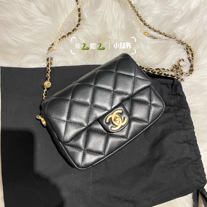 Chanel 珍珠鏈風衣調節釦 羊皮方胖子(芯片款）-2