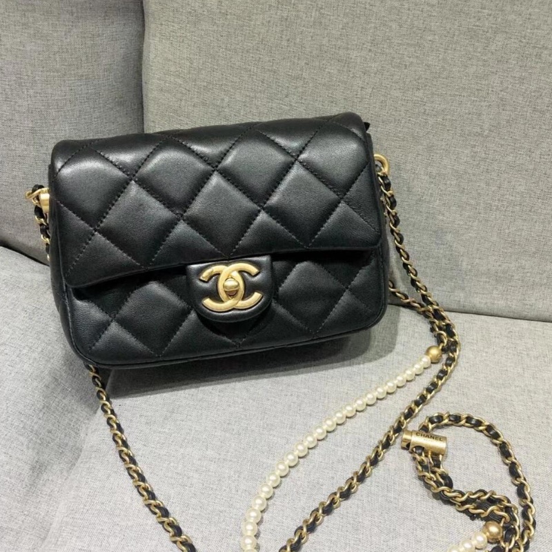 Chanel 珍珠鏈風衣調節釦 羊皮方胖子(芯片款）-3