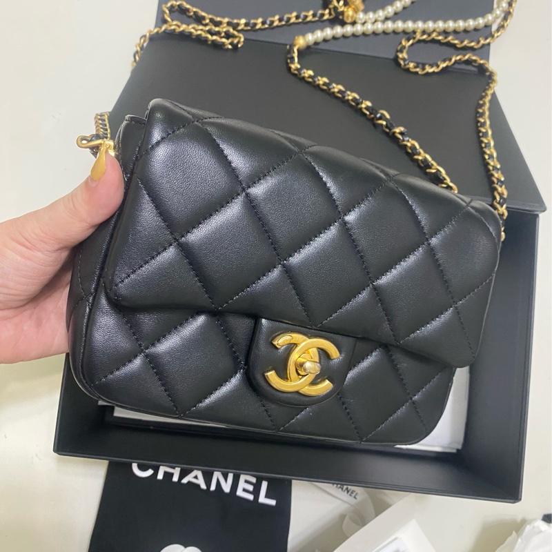Chanel 珍珠鏈風衣調節釦 羊皮方胖子(芯片款）-5