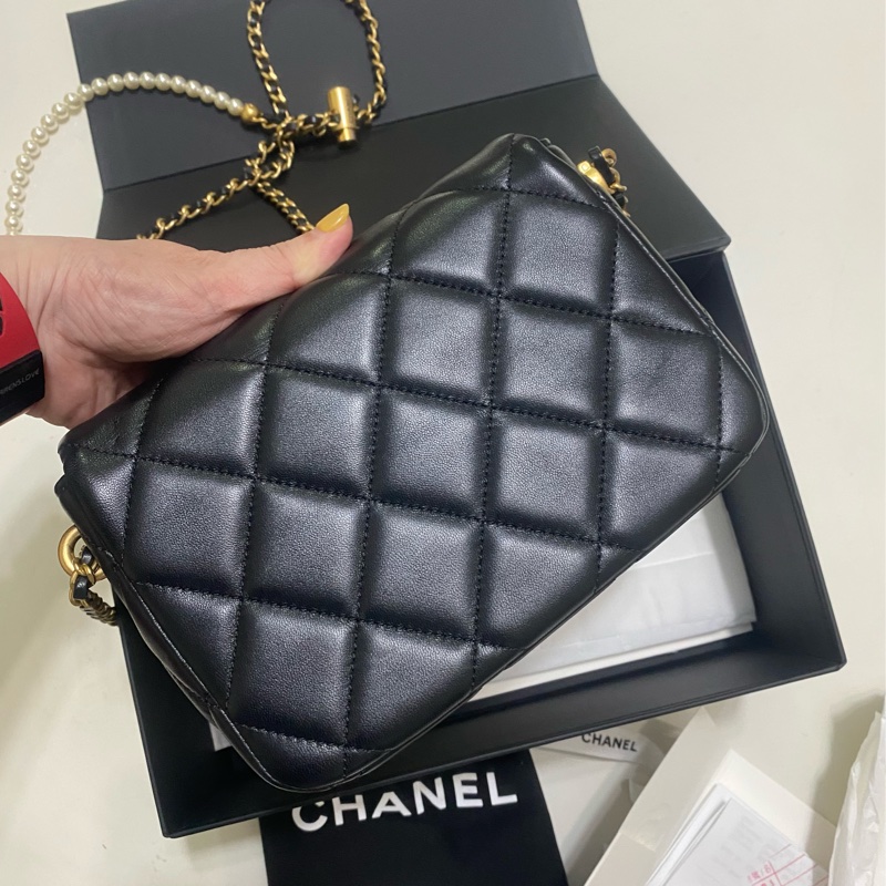 Chanel 珍珠鏈風衣調節釦 羊皮方胖子(芯片款）-8