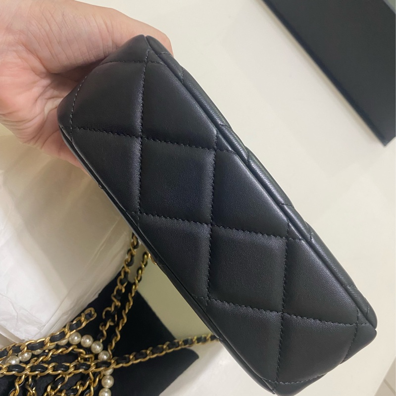 Chanel 珍珠鏈風衣調節釦 羊皮方胖子(芯片款）-9