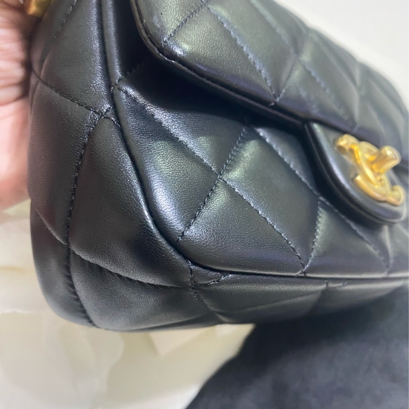 Chanel 珍珠鏈風衣調節釦 羊皮方胖子(芯片款）-10