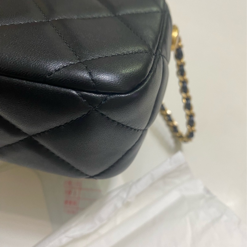 Chanel 珍珠鏈風衣調節釦 羊皮方胖子(芯片款）-13