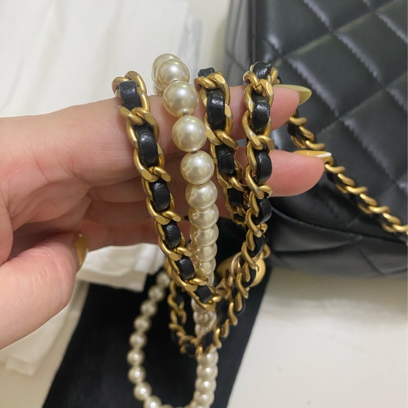 Chanel 珍珠鏈風衣調節釦 羊皮方胖子(芯片款）-20