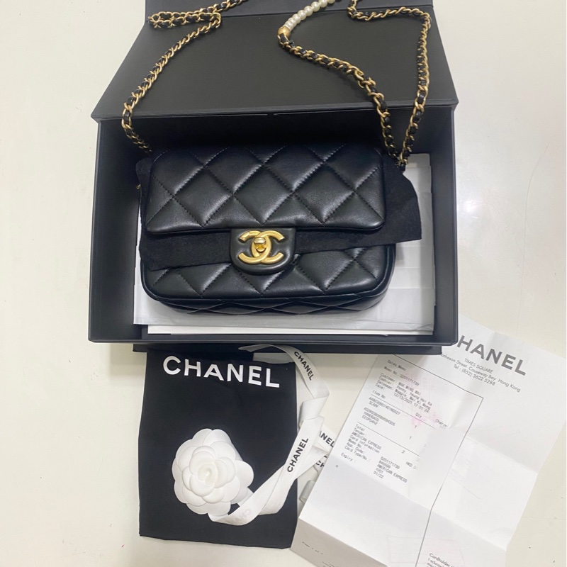 Chanel 珍珠鏈風衣調節釦 羊皮方胖子(芯片款）-27